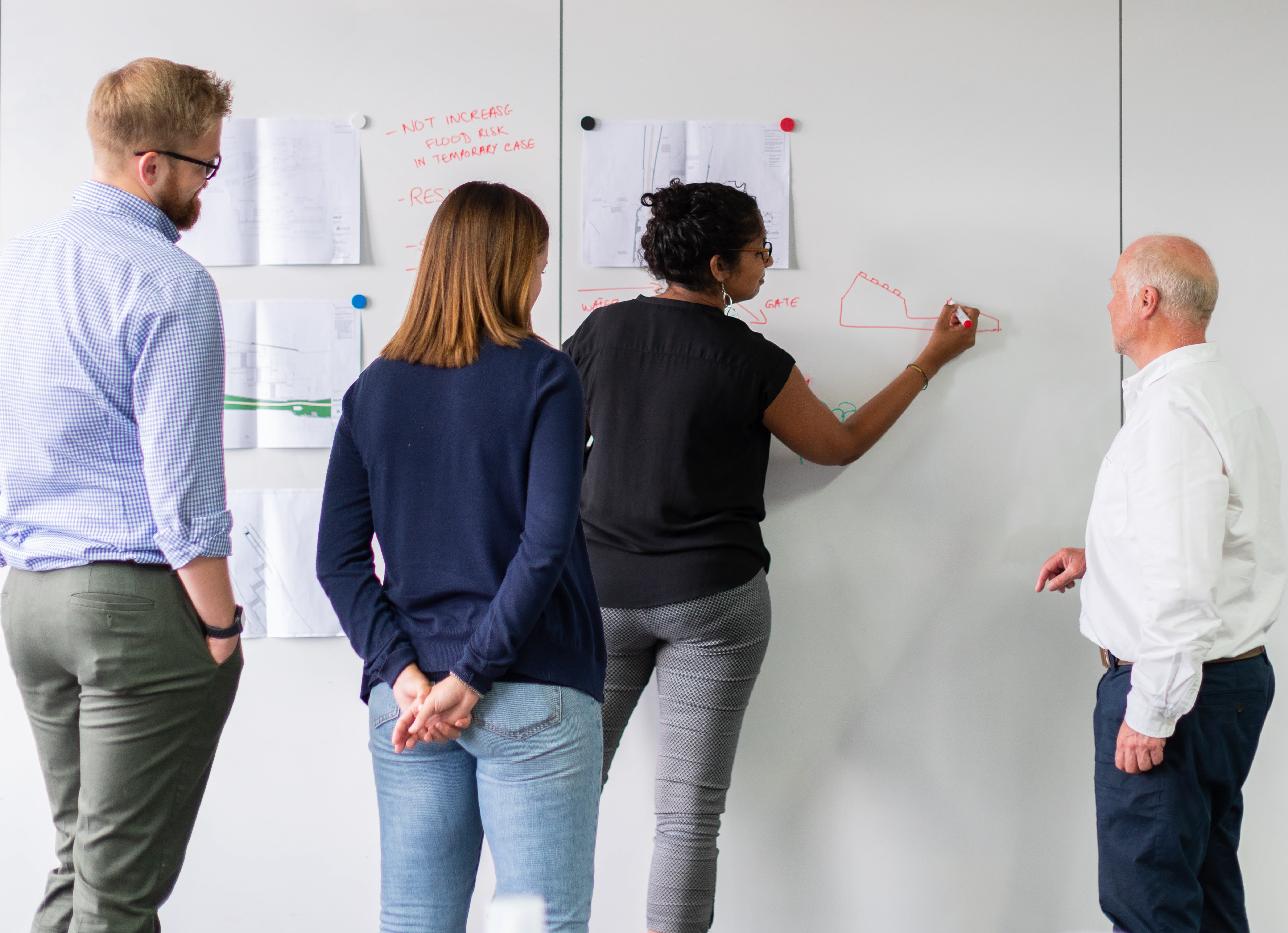 Team working at whiteboard